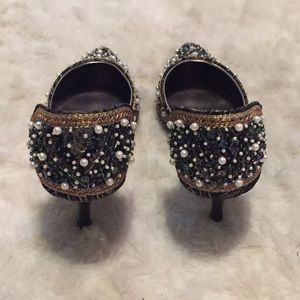 Pointy toe embellished heels, size 8.5.